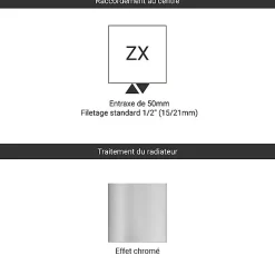Sèche-serviette eau chaude chromé de 660mm de haut et 430mm large - 179 Watt - FIO660/430ZXCRO