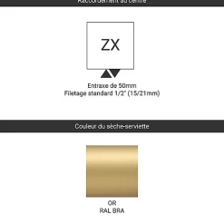 Sèche-serviette eau chaude doré de 540mm de haut et 300mm de large - 180 Watt - ALE540/300ZXBRA