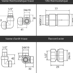 Sèche-serviette eau chaude chromé de 1510mm de haut et 600mm de large - 510 Watt - BON1510/600SXCROK