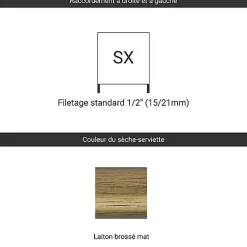 Sèche-serviette eau chaude laiton brossé de 1540mm de haut/504mm de large - 273 Watt - RET1540/504SXBBS