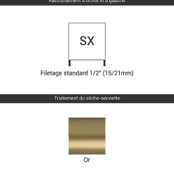 Sèche-serviette eau chaude doré de 480mm de haut et 500mm de large - 173 Watt - SIM480/500SXBRA