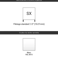 Sèche-serviette eau chaude blanc de 1140mm de haut et 530mm de large - 511 Watt - FIO1140/530SXB