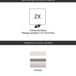 Sèche-serviette eau chaude chromé de 1580mm de haut / 500mm de large - 556 Watt - ALE1580/500ZXCRO