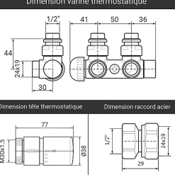 Sèche-serviette eau chaude chromé de 1070mm de haut et 500mm de large - 285 Watt - ZIG1070/500KDZ8CRO