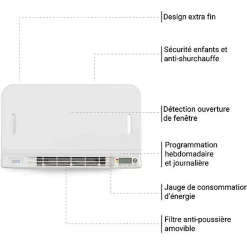 Sèche-serviette électrique blanc de 1180mm de haut et 600mm de large - 800 Watt - POL1180/600E8BBLO