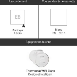 Sèche-serviette électrique blanc thermostat wifi - HxL 1580x800mm - 1200 Watt - ALE1580/800E8BW