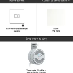 Sèche-serviette électrique blanc de 1620mm de haut et 400mm de large - 800 Watt - MIC1620/400E8SOABB