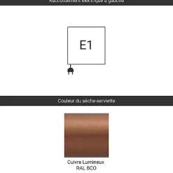 Sèche-serviette électrique cuivré - (HxL) 735x430 mm - 400 (Watts) - 400 Watt - MIK735-430E1BCO