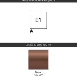 Sèche-serviette électrique cuivré - (HxL) 555x400 mm - 200 (Watts) - 200 Watt - JAD555-400E1COP