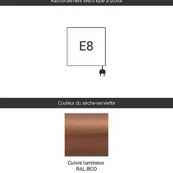 Sèche-serviette électrique cuivré - (HxL) 555x500 mm - 300 (Watts) - 300 Watt - JAD555-500E8BCO
