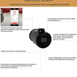 Sèche-serviette électrique noir thermostat wifi - HxL 630x1825mm - 2000 Watt - WAR630/1825ROE8NW