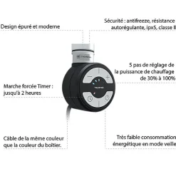 Sèche-serviette électrique noir de 1770mm de haut et 500mm de large - 1200 Watt - RIB1770/500TE8SOAN