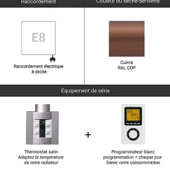 Sèche-serviette électrique programmable cuivré - HxL 1540x504 mm - 400 Watt - RET1540/504E8COPP