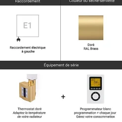 Sèche-serviette électrique programmable doré - HxL 1140x400mm - 400 Watt - LIM1140/400E1BRAP