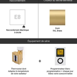 Sèche-serviette électrique programmable doré - HxL 1390x400 mm - 400 Watt - VIV1390/400E8BRAP