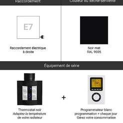 Sèche-serviette électrique programmable noir - HxL 680x1300 mm - 1000 Watt - ANG680/1780E7NP