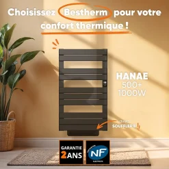 Sèche-serviette électrique sans fluide avec soufflerie 500 + 1000 W H.108,4xL60cm BESTHERM HANAE noir
