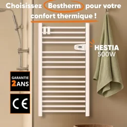 Sèche-serviette électrique sans fluide 500W H.98xL54cm BESTHERM HESTIA blanc
