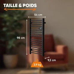 Sèche-serviette électrique sans fluide 500W H.98xL54cm BESTHERM HESTIA noir