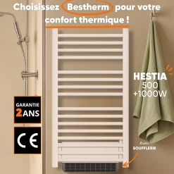 Sèche-serviette électrique sans fluide avec soufflerie 500W+1000W H.100,5xL54cm BESTHERM HESTIA blanc