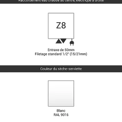 Sèche-serviette mixte blanc de 1400mm de haut et 600mm de large - 1013 Watt - POC1400/600SOAZ8B