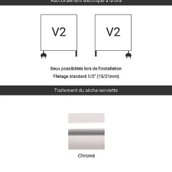 Sèche-serviette mixte chromé de 1580mm de haut / 600mm de large - 739 Watt - POL1580/600V2CRO
