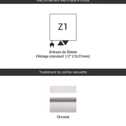 Sèche-serviette mixte chromé de 660mm de haut et 600mm de large - 236 Watt - FIO660/600Z1CRO