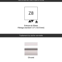 Sèche-serviette mixte chromé de 1140mm de haut et 500mm de large - 341 Watt - FIO1140/500Z8CRO