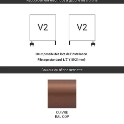 Sèche-serviette mixte cuivre de 1149mm de haut et 600mm de large - 555 Watt - JAD1149/600V2COP