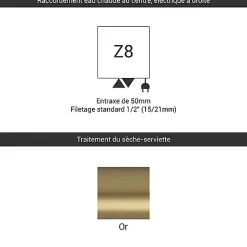Sèche-serviette mixte doré de 540mm de haut et 300mm de large - 180 Watt - ALE540/300Z8BRA