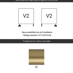 Sèche-serviette mixte doré de 660mm de haut et 436mm de large - 262 Watt - LEN660/436V2BRA