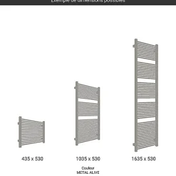 Sèche-serviette mixte gris métal de 1710mm de haut et 230mm de large - 425 Watt - MIK1710/230Z8MAV