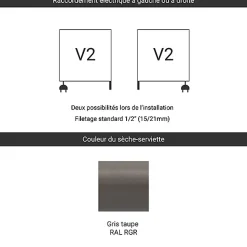 Sèche-serviette mixte gris de 900mm de haut et 580mm de large - 438 Watt - FIO900/580V2RGR