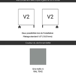 Sèche-serviette mixte gris de 500mm de haut et 700mm de large - 324 Watt - LIM500/700V27042