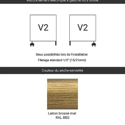 Sèche-serviette mixte Laiton brossé de 800mm de haut / 504 mm large - 147 Watt - RET800/504V2BBS