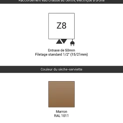 Sèche-serviette mixte marron clair de 1070mm de haut et 500mm de large - 418 Watt - ZIG1070/500Z81011
