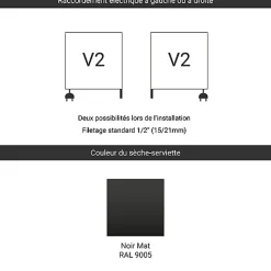 Sèche-serviette mixte noir - (HxL) 1680x530 mm - 800 Watt - 805 Watt - MAR1680-530V2N