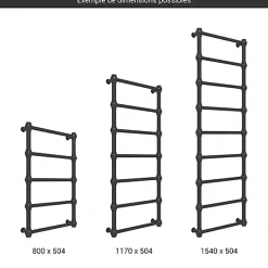 Sèche-serviette mixte Noir de 1540mm de haut et 504 mm de large - 390 Watt - RET1540/504V2N