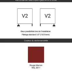 Sèche-serviette mixte rouge marron de 1620mm de haut et 530mm de large - 723 Watt - FIO1620/530V23011