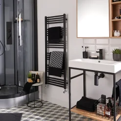 Sèche-serviettes eau chaude en acier GoodHome Duala noir 24 barres - 518 W