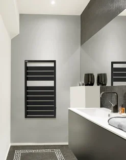 Sèche-serviettes eau chaude noir en acier 432W + 2 patères, Acova Astrakan