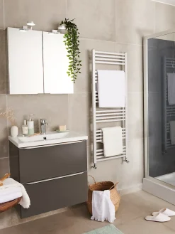 Sèche-serviettes eau chaude en acier GoodHome Duala gris 24 barres - 518 W