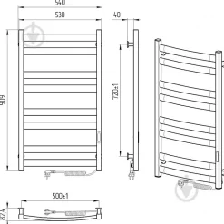Sèche-serviettes électrique ATLANT 500x900 avec minuterie ECO, 210W, Noir