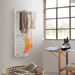 Sèche-serviettes électrique à inertie fluide Deltacalor Stendino 500W + soufflerie 1000W blanc