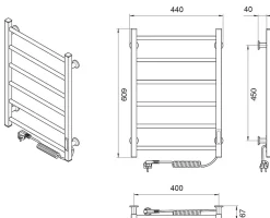 Sèche-serviettes électrique ALFA 400x600 avec minuterie ECO, 95W, Noir