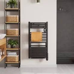 Sèche-serviettes électrique 750 W noir à inertie fluide + soufflerie 1000 W - Noirot Actibain
