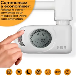 Sèche-serviettes électrique à inertie sèche HJM, 750 W, Noor, Blanc