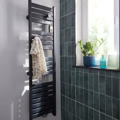 Sèche-serviettes électrique à inertie fluide Sauter Kelud Slim gris 500W + soufflerie 1000W