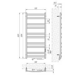 Sèche-serviettes électrique ATLANT 500x1200 avec minuterie ECO, 300W, Noir