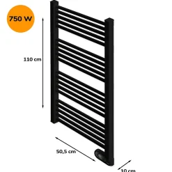 Sèche-serviettes électrique à inertie sèche HJM, 750 W, Noor, Noir